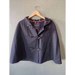 Y2K American Eagle Hooded Poncho Cape Blue Large Wool Blend Overcoat